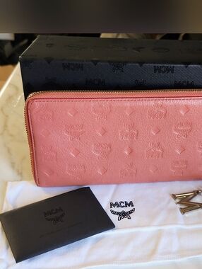 FULL INCLUSION- MCM Visteis Pink Leather Embossed Zip-Around Wallet